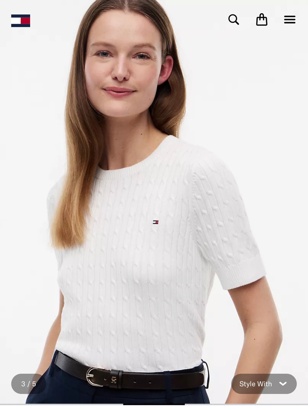EUC Tommy Hilfiger Size XL White Cable-Knit Short Sleeve Sweater